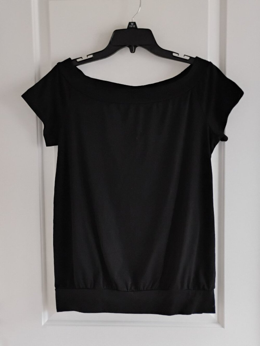 Halife Black Short Sleeve Boat Neck Off Shoulder T-Shirt